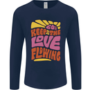 60s Keep the Love Flowing Funny Hippy Peace Mens Long Sleeve T-Shirt Navy Blue