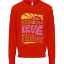 60s Keep the Love Flowing Funny Hippy Peace Mens Sweatshirt Jumper Bright Red