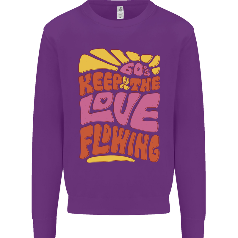 60s Keep the Love Flowing Funny Hippy Peace Mens Sweatshirt Jumper Purple
