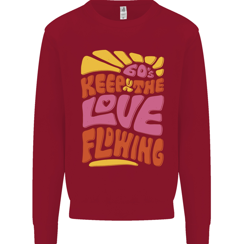 60s Keep the Love Flowing Funny Hippy Peace Mens Sweatshirt Jumper Red