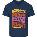 60s Keep the Love Flowing Funny Hippy Peace Mens V-Neck Cotton T-Shirt Navy Blue