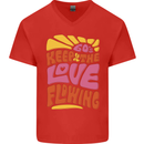 60s Keep the Love Flowing Funny Hippy Peace Mens V-Neck Cotton T-Shirt Red