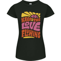 60s Keep the Love Flowing Funny Hippy Peace Womens Petite Cut T-Shirt Black