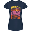 60s Keep the Love Flowing Funny Hippy Peace Womens Petite Cut T-Shirt Navy Blue