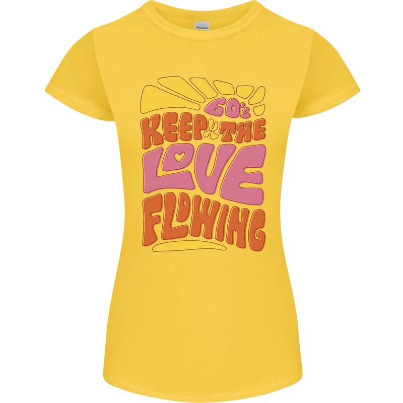 60s Keep the Love Flowing Funny Hippy Peace Womens Petite Cut T-Shirt Yellow