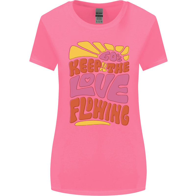 60s Keep the Love Flowing Funny Hippy Peace Womens Wider Cut T-Shirt Azalea
