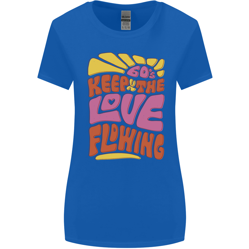 60s Keep the Love Flowing Funny Hippy Peace Womens Wider Cut T-Shirt Royal Blue