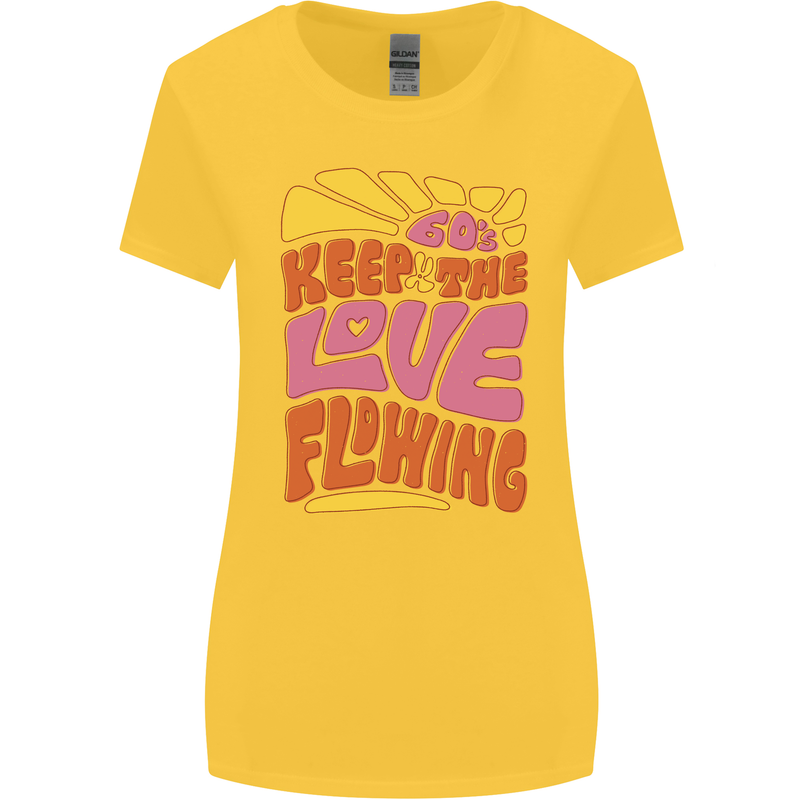 60s Keep the Love Flowing Funny Hippy Peace Womens Wider Cut T-Shirt Yellow