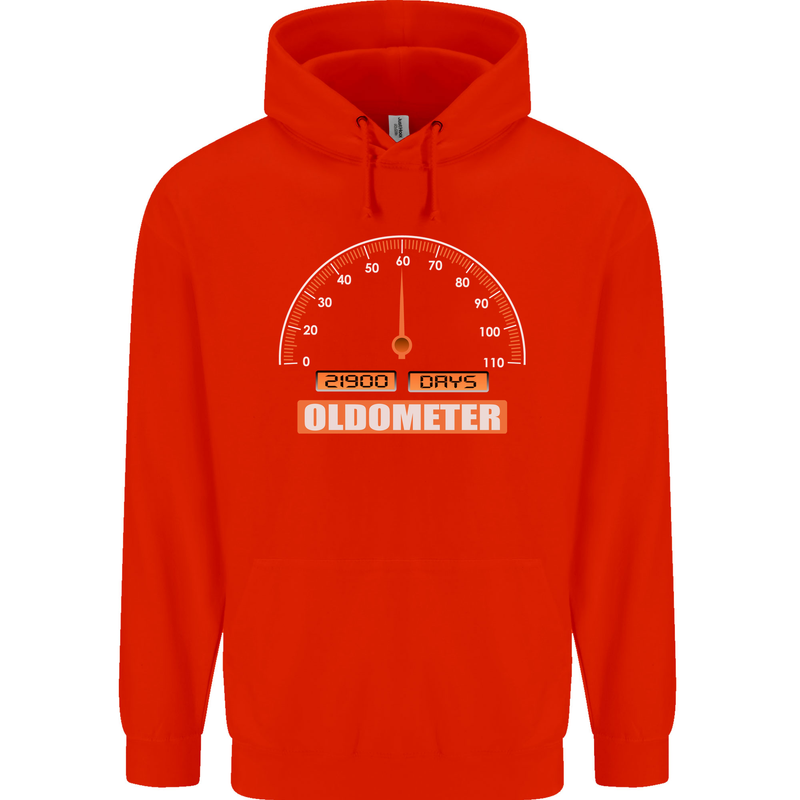 60th Birthday 60 Year Old Ageometer Funny Mens 80% Cotton Hoodie Bright Red