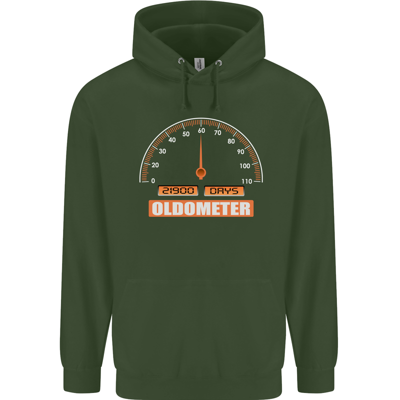 60th Birthday 60 Year Old Ageometer Funny Mens 80% Cotton Hoodie Forest Green