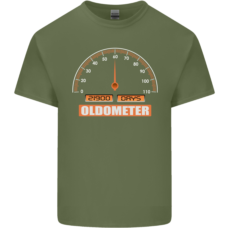 60th Birthday 60 Year Old Ageometer Funny Mens Cotton T-Shirt Tee Top Military Green