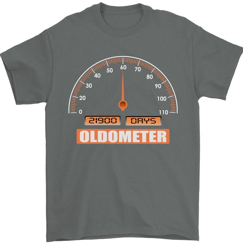 60th Birthday 60 Year Old Ageometer Funny Mens T-Shirt 100% Cotton Charcoal