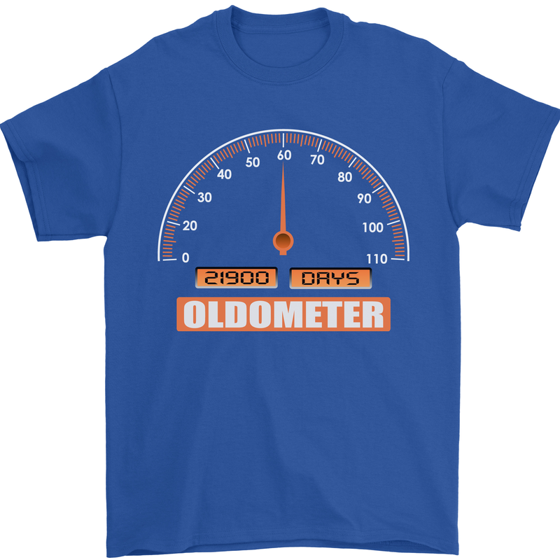 60th Birthday 60 Year Old Ageometer Funny Mens T-Shirt 100% Cotton Royal Blue