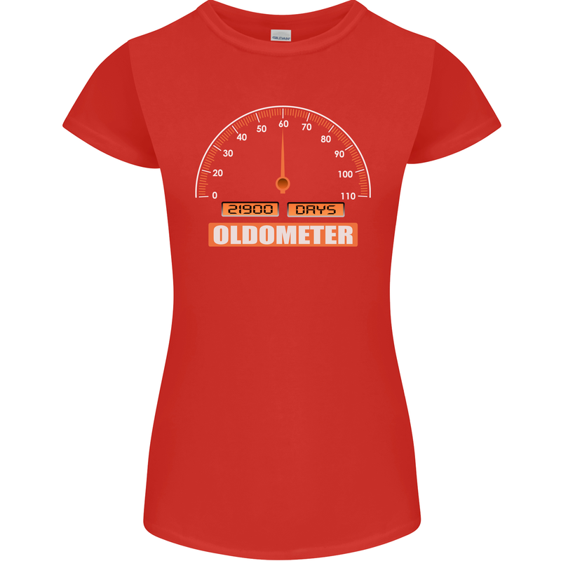 60th Birthday 60 Year Old Ageometer Funny Womens Petite Cut T-Shirt Red