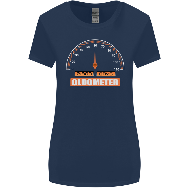 60th Birthday 60 Year Old Ageometer Funny Womens Wider Cut T-Shirt Navy Blue