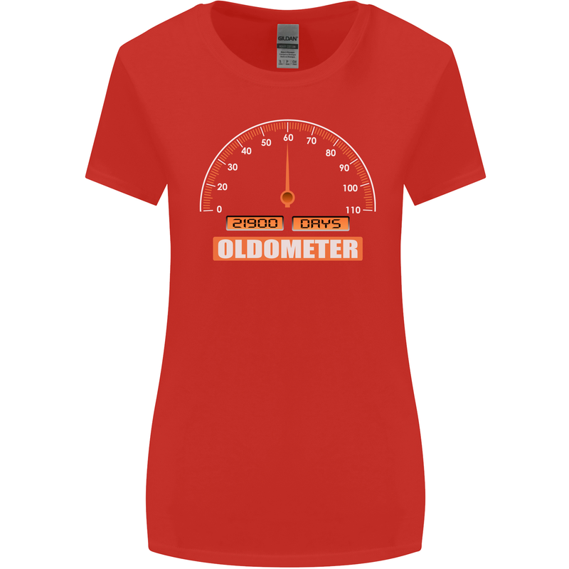 60th Birthday 60 Year Old Ageometer Funny Womens Wider Cut T-Shirt Red