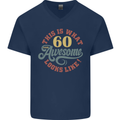 60th Birthday 60 Year Old Awesome Looks Like Mens V-Neck Cotton T-Shirt Navy Blue