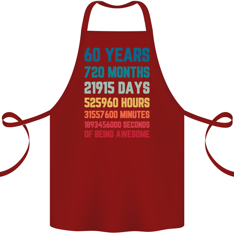 60th Birthday 60 Year Old Cotton Apron 100% Organic Maroon