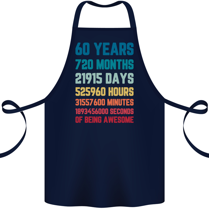 60th Birthday 60 Year Old Cotton Apron 100% Organic Navy Blue