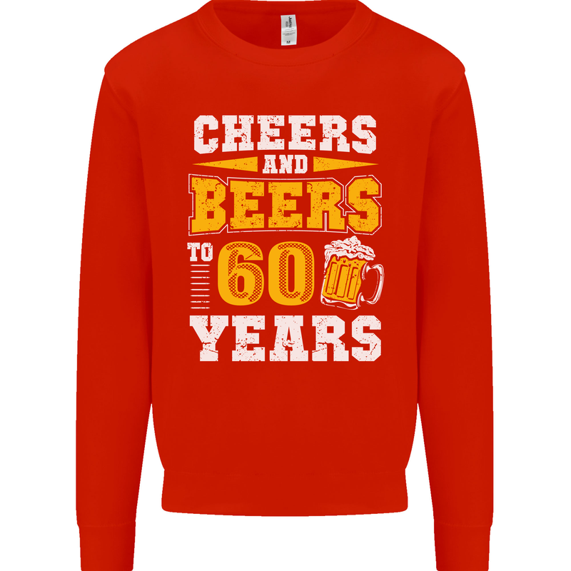 60th Birthday 60 Year Old Funny Alcohol Mens Sweatshirt Jumper Bright Red