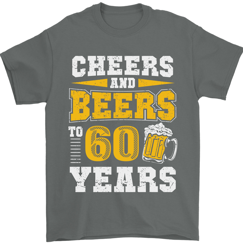 60th Birthday 60 Year Old Funny Alcohol Mens T-Shirt 100% Cotton Charcoal