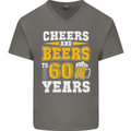 60th Birthday 60 Year Old Funny Alcohol Mens V-Neck Cotton T-Shirt Charcoal