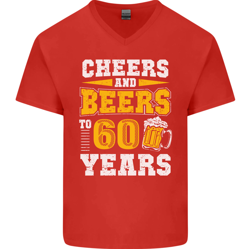 60th Birthday 60 Year Old Funny Alcohol Mens V-Neck Cotton T-Shirt Red