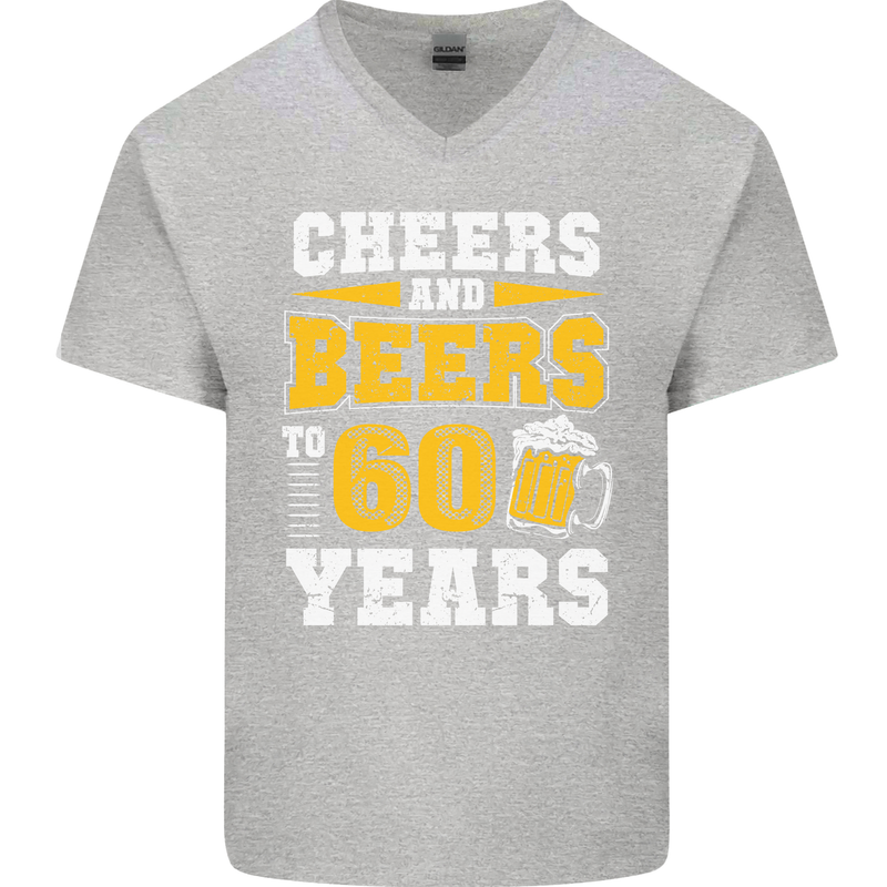 60th Birthday 60 Year Old Funny Alcohol Mens V-Neck Cotton T-Shirt Sports Grey