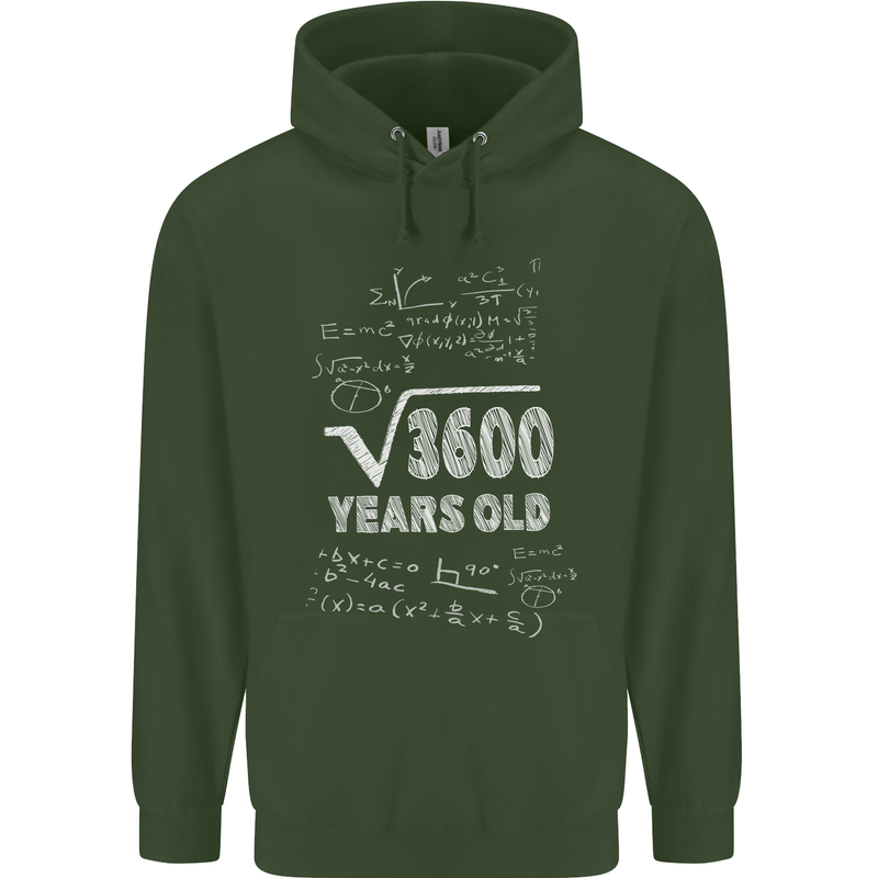 60th Birthday 60 Year Old Geek Funny Maths Mens 80% Cotton Hoodie Forest Green