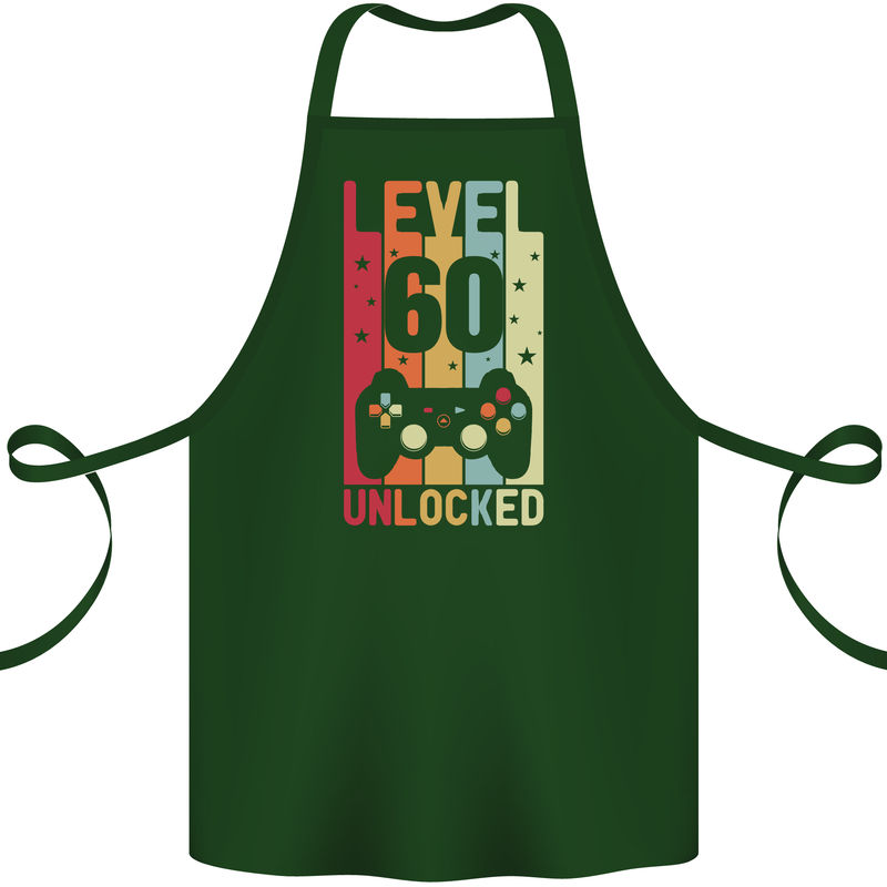 60th Birthday 60 Year Old Level Up Gamming Cotton Apron 100% Organic Forest Green