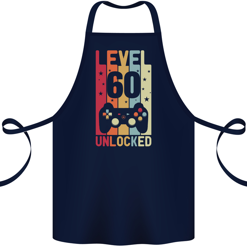 60th Birthday 60 Year Old Level Up Gamming Cotton Apron 100% Organic Navy Blue