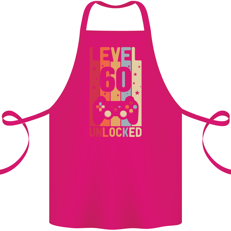 60th Birthday 60 Year Old Level Up Gamming Cotton Apron 100% Organic Pink