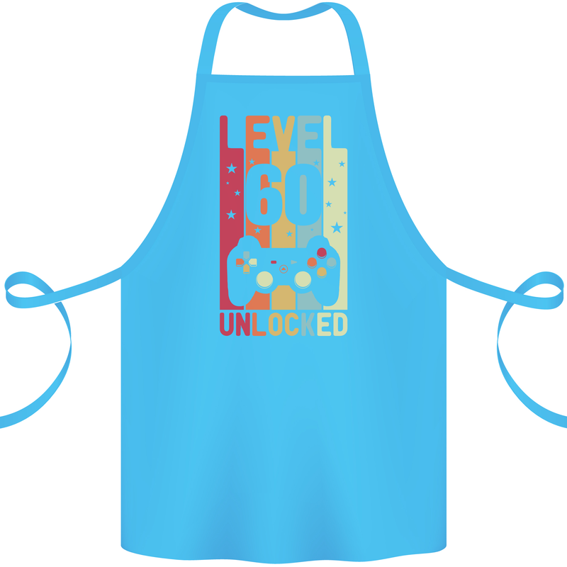 60th Birthday 60 Year Old Level Up Gamming Cotton Apron 100% Organic Turquoise