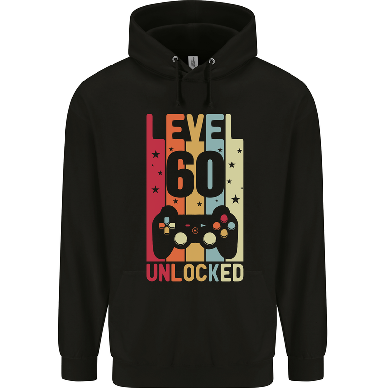 60th Birthday 60 Year Old Level Up Gamming Mens 80% Cotton Hoodie Black