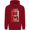60th Birthday 60 Year Old Level Up Gamming Mens 80% Cotton Hoodie Red