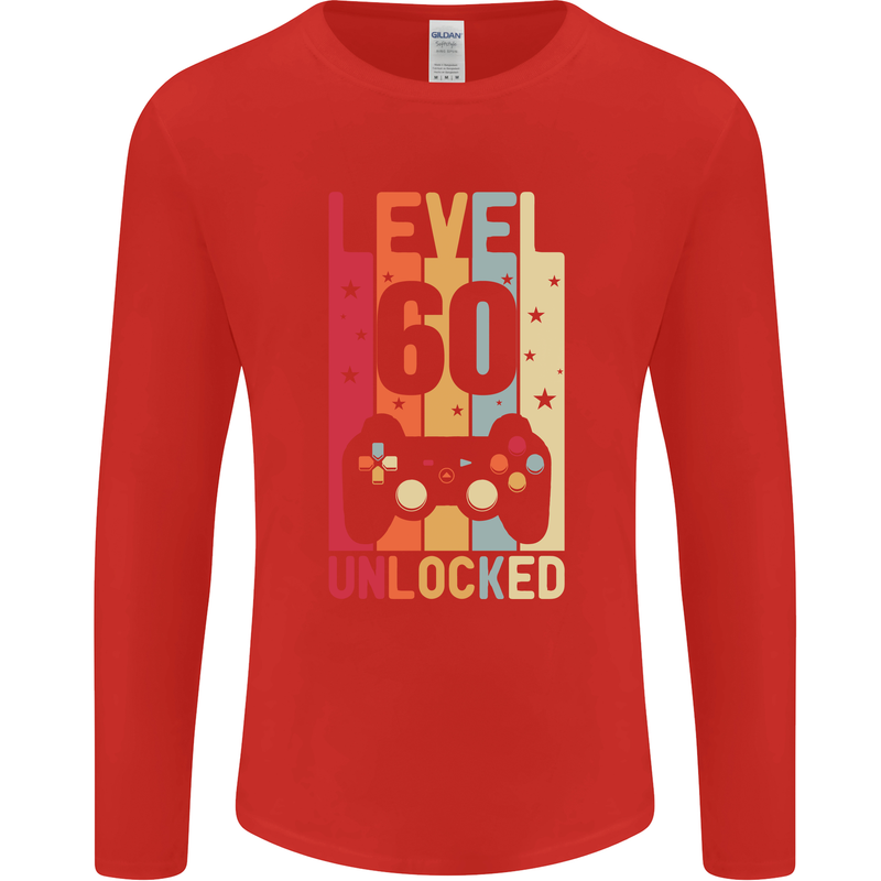 60th Birthday 60 Year Old Level Up Gamming Mens Long Sleeve T-Shirt Red