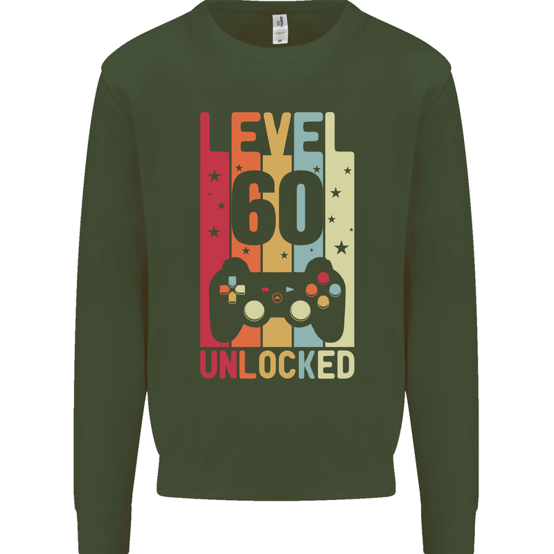 60th Birthday 60 Year Old Level Up Gamming Mens Sweatshirt Jumper Forest Green