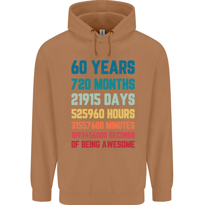60th Birthday 60 Year Old Mens 80% Cotton Hoodie Caramel Latte