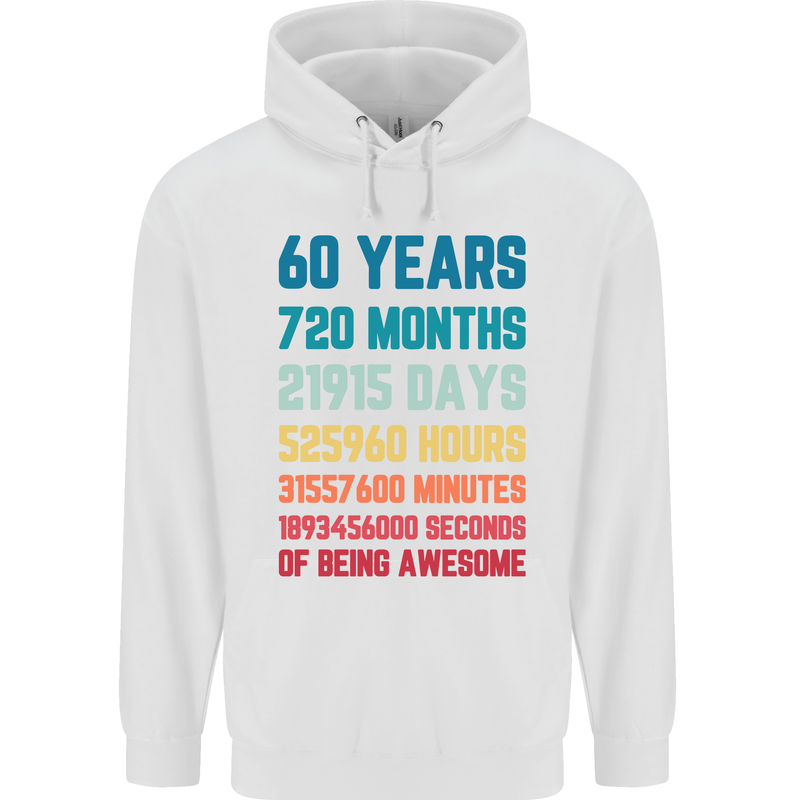 60th Birthday 60 Year Old Mens 80% Cotton Hoodie White