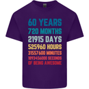 60th Birthday 60 Year Old Mens Cotton T-Shirt Tee Top Purple