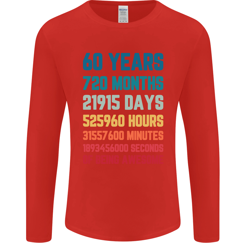 60th Birthday 60 Year Old Mens Long Sleeve T-Shirt Red