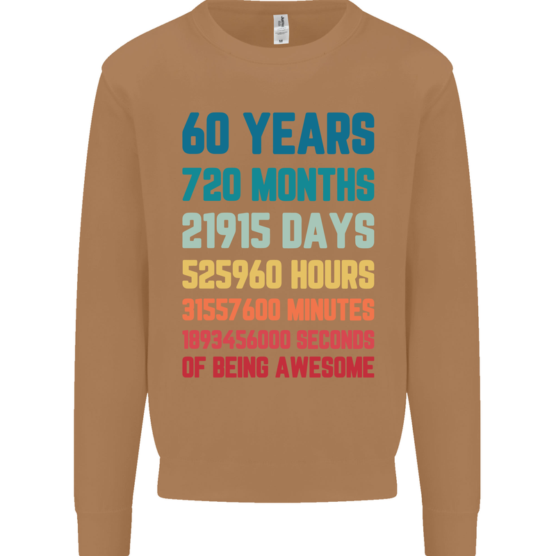 60th Birthday 60 Year Old Mens Sweatshirt Jumper Caramel Latte