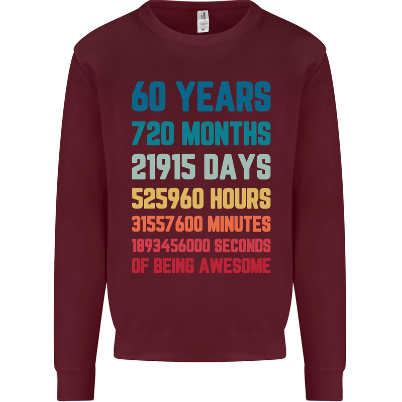 60th Birthday 60 Year Old Mens Sweatshirt Jumper Maroon