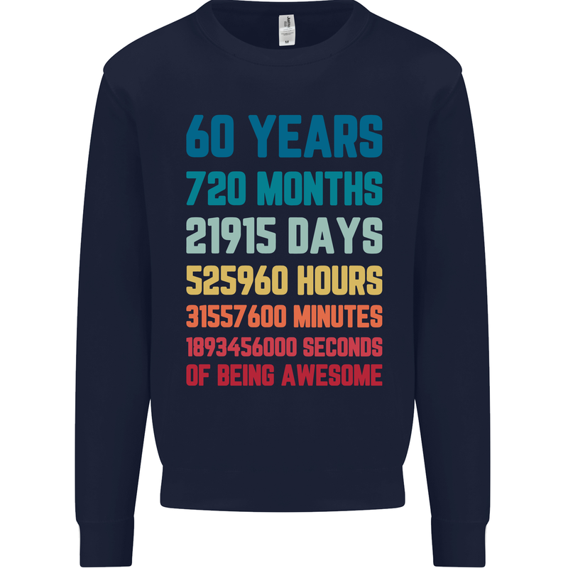 60th Birthday 60 Year Old Mens Sweatshirt Jumper Navy Blue