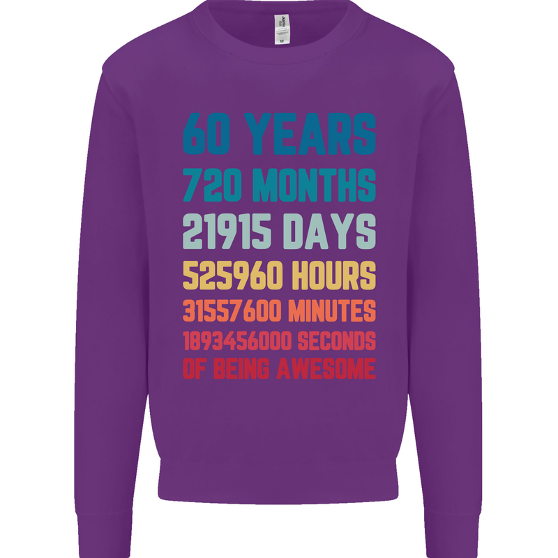 60th Birthday 60 Year Old Mens Sweatshirt Jumper Purple
