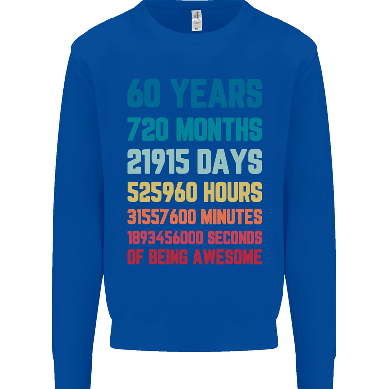 60th Birthday 60 Year Old Mens Sweatshirt Jumper Royal Blue