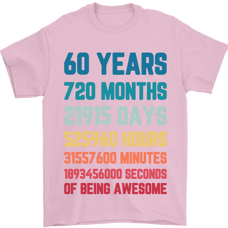60th Birthday 60 Year Old Mens T-Shirt 100% Cotton Light Pink