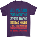 60th Birthday 60 Year Old Mens T-Shirt 100% Cotton Purple