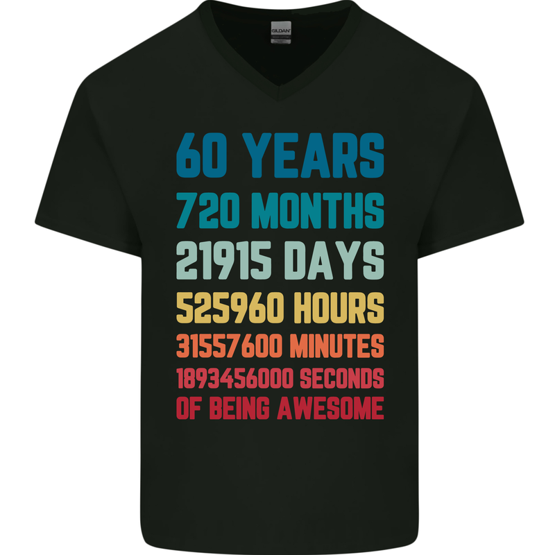 60th Birthday 60 Year Old Mens V-Neck Cotton T-Shirt Black