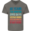 60th Birthday 60 Year Old Mens V-Neck Cotton T-Shirt Charcoal